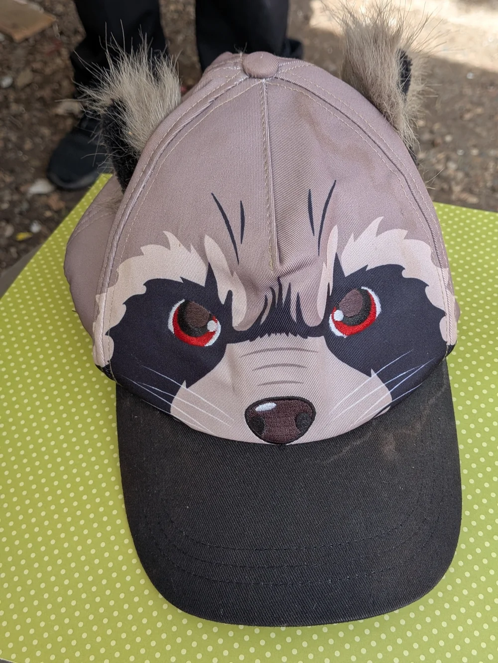 Disney Kids Raccoon Cap in Tan and Black with Faux Fur Ears